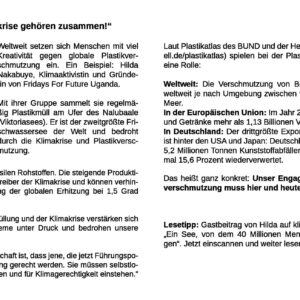 Infoheft “ Klimagerechtigkeit und eine Welt ohne  Plastikverschmutzung“